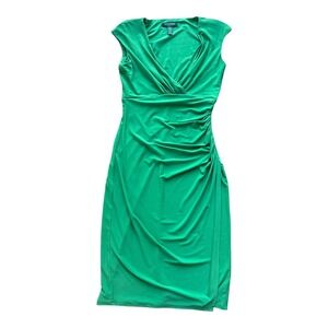 Lauren Ralph Lauren Green Ruched Faux Wrap Sheath Dress Size 2 Sleeveless Jersey